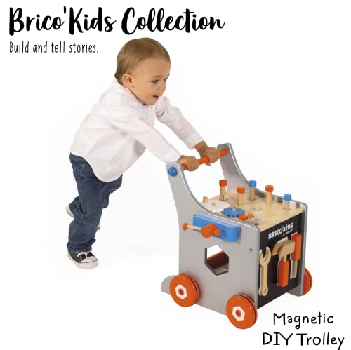 Wooden Magnetic DIY Trolley with 26 Construction Accessories