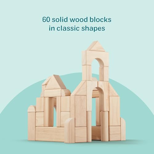 Solid Wood Building Blocks Sorting and Stacking Set 60 Pieces
