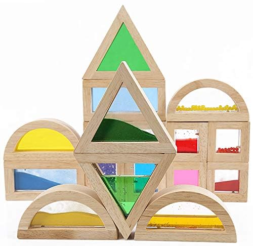 Large Wooden Rainbow Geometry Building Blocks Set 16 Pieces