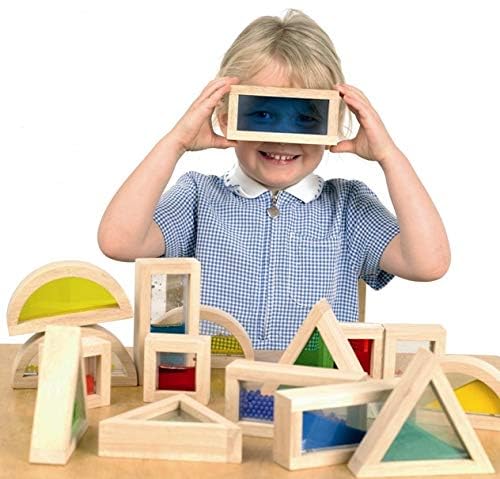 Large Wooden Rainbow Geometry Building Blocks Set 16 Pieces