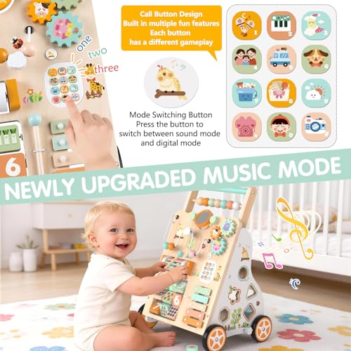 Wooden Montessori 10 in 1 Baby Push Walker for Toddlers
