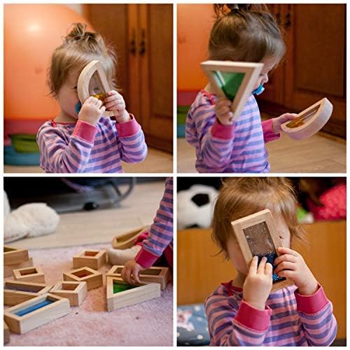 Large Wooden Rainbow Geometry Building Blocks Set 16 Pieces