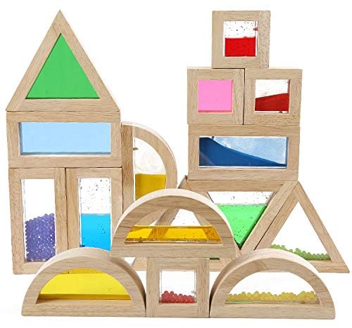 Large Wooden Rainbow Geometry Building Blocks Set 16 Pieces
