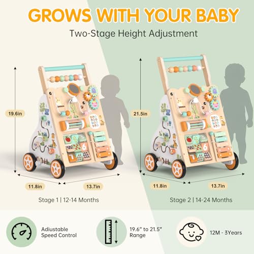 Wooden Montessori 10 in 1 Baby Push Walker for Toddlers