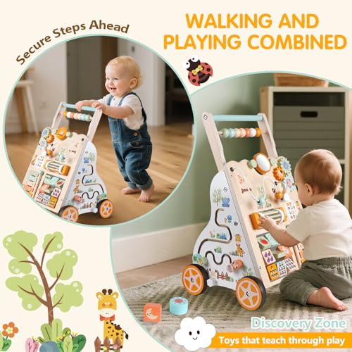 Wooden Montessori 10 in 1 Baby Push Walker for Toddlers