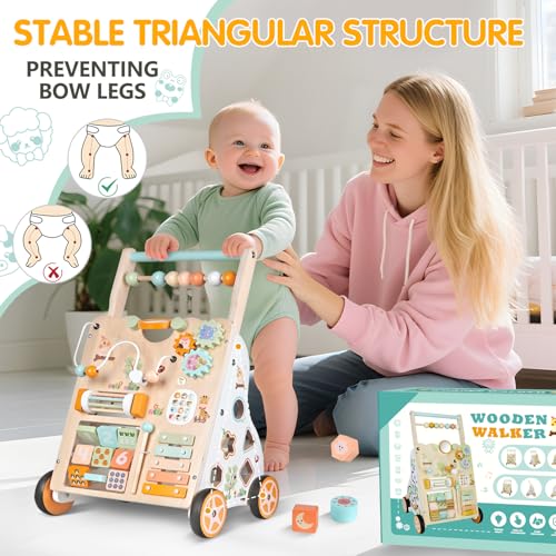 Wooden Montessori 10 in 1 Baby Push Walker for Toddlers