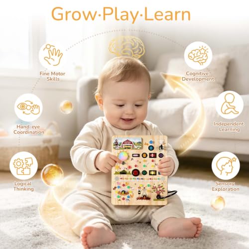 Montessori Busy Board with 17 LED Light Switches