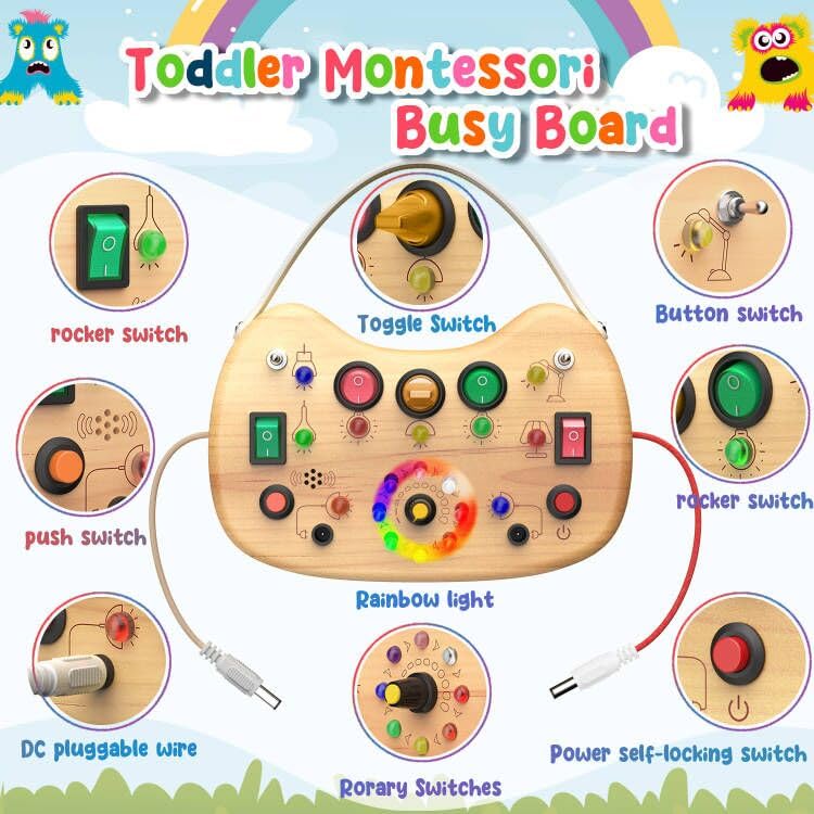 Montessori Busy Board Learning Toy for Toddlers Ages 1 to 3