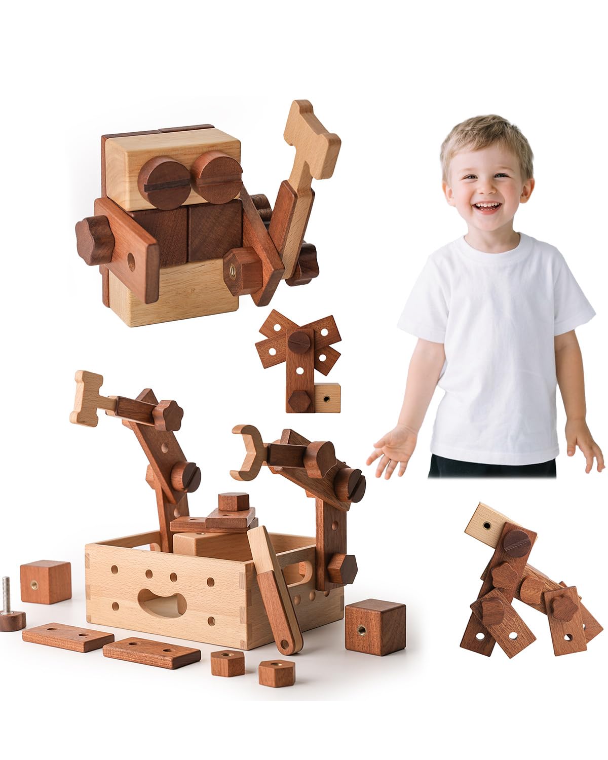 Wooden Construction Tool and Building Blocks Set 32 Pieces