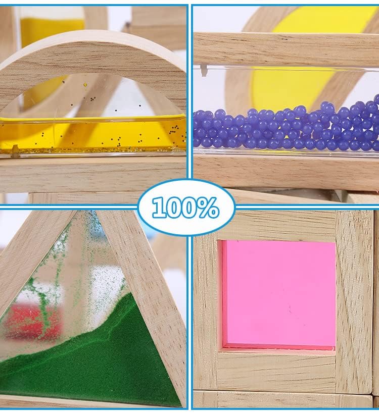Large Wooden Rainbow Geometry Building Blocks Set 16 Pieces