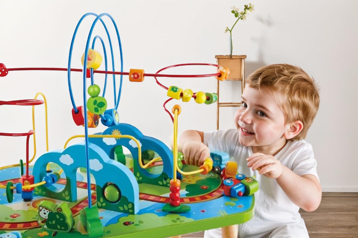 Wooden Jungle Adventure Bead Maze Railway Activity Table