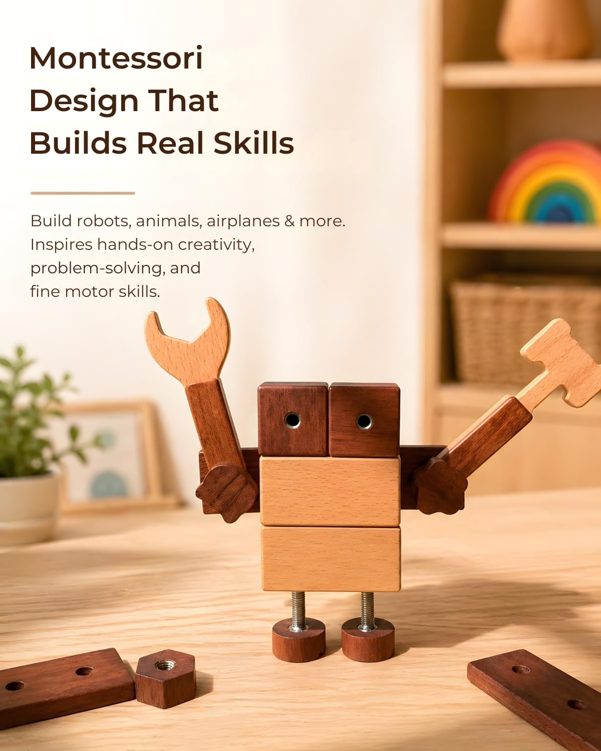 Wooden Construction Tool and Building Blocks Set 32 Pieces