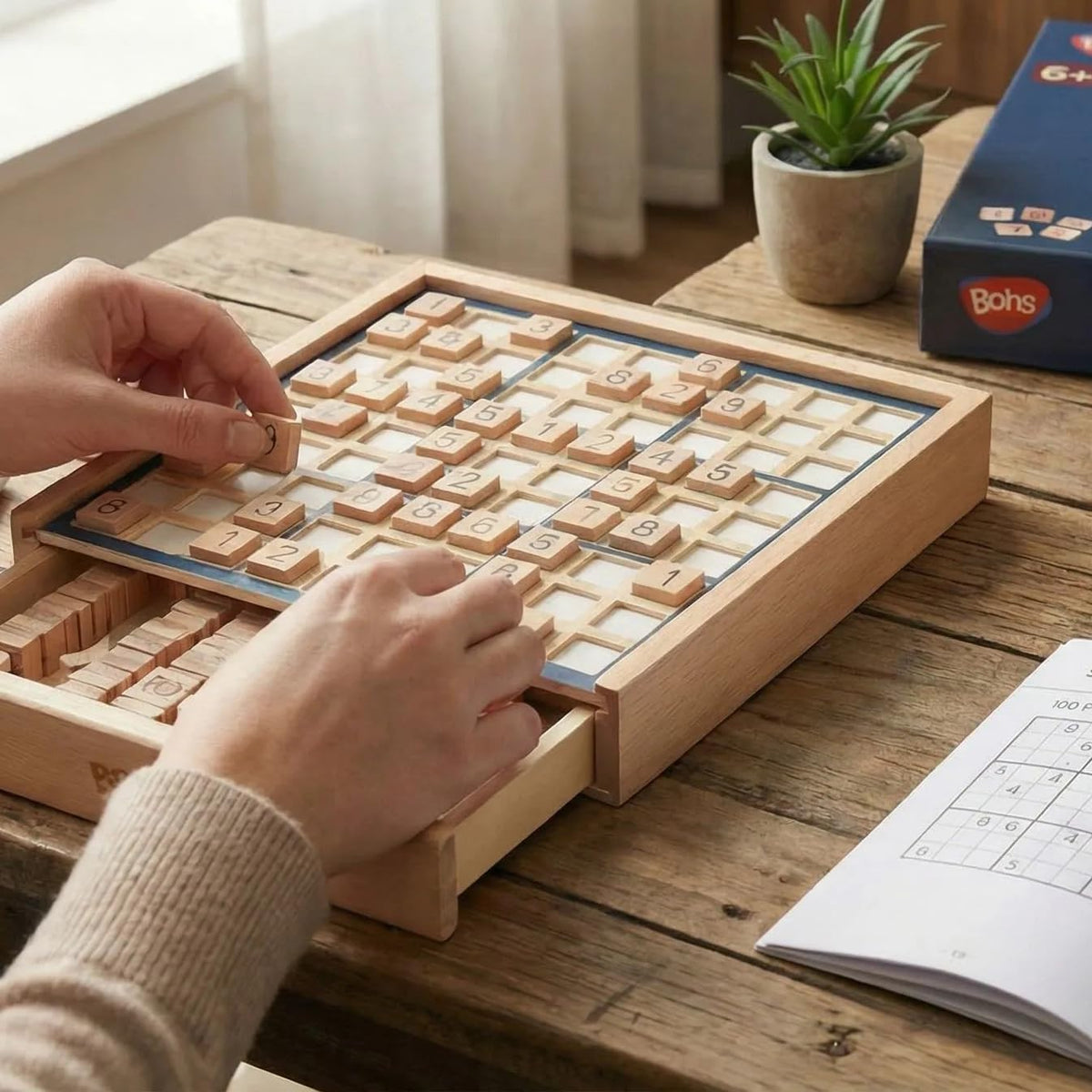 Wooden Sudoku Board Game with 100 Puzzle Book
