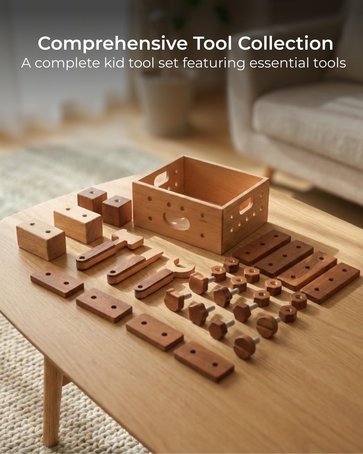 Wooden Construction Tool and Building Blocks Set 32 Pieces