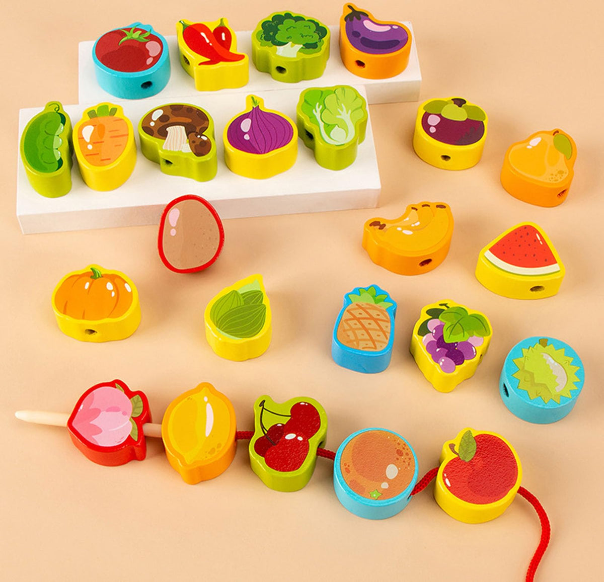 Large Wooden Lacing Beads Threading Set