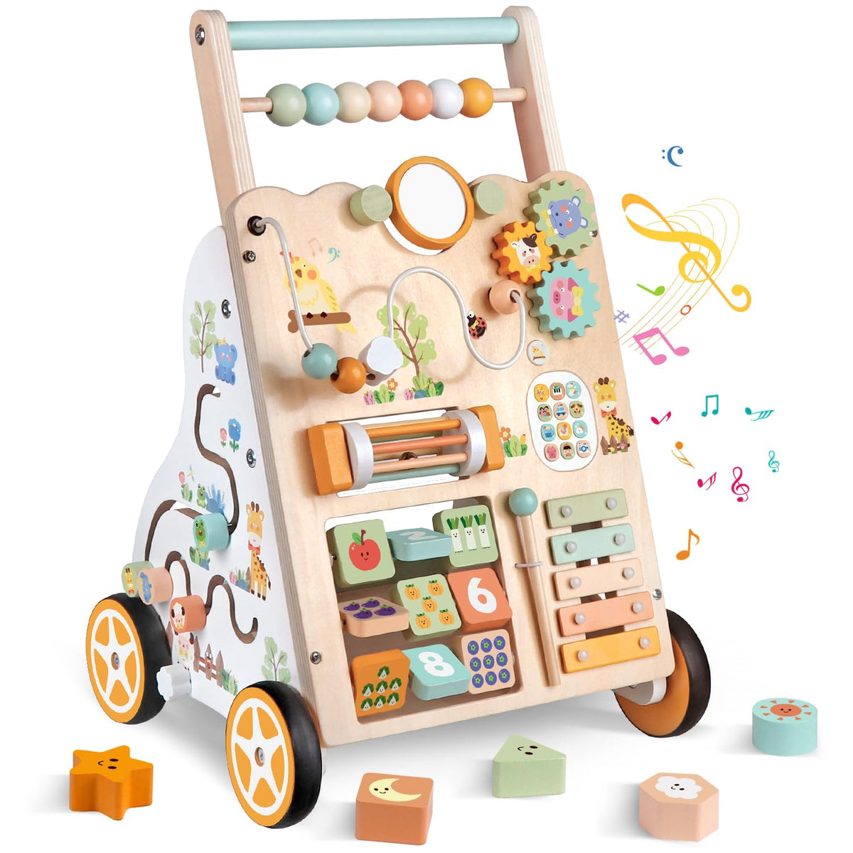 Wooden Montessori 10 in 1 Baby Push Walker for Toddlers