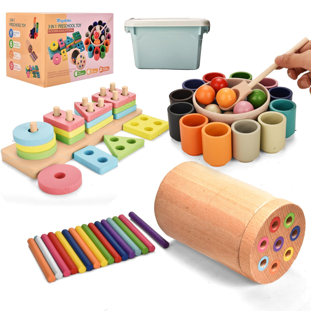 Wooden Rainbow Color Sorting Fine Motor Learning Toy