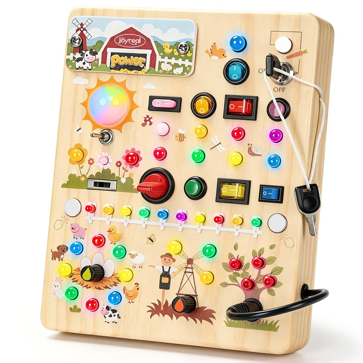 Montessori Busy Board with 17 LED Light Switches