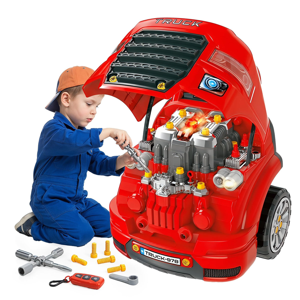 Truck Engine Learning Toy with Lights for Kids Ages 3 Plus