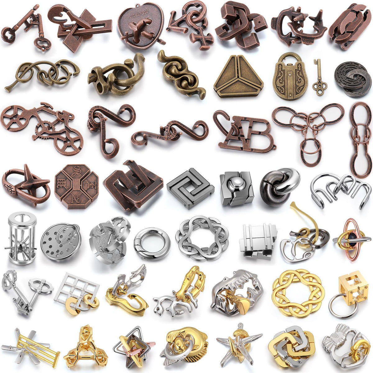 Metal Brain Teaser Puzzle Set 48 Pieces for Adults