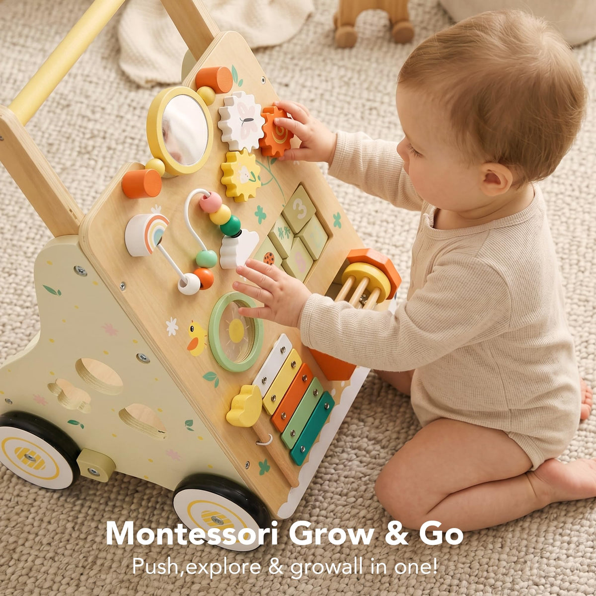 Wooden Montessori Baby Push Walker Learning Toy