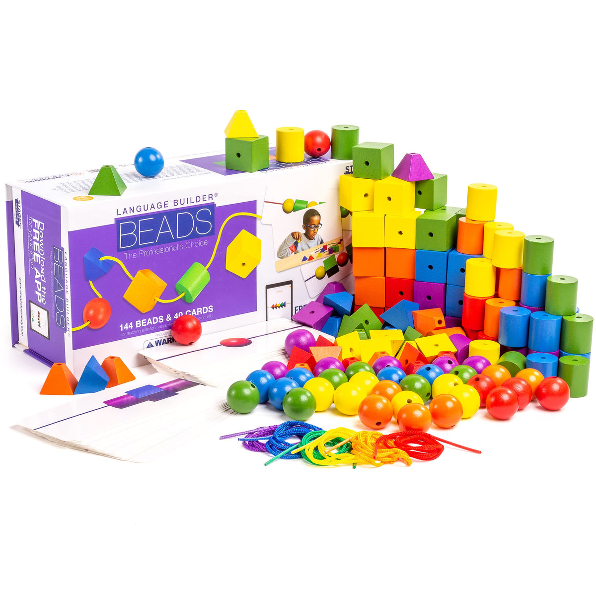 Language Builder Stringing Beads Learning Kit 144 Wood Beads