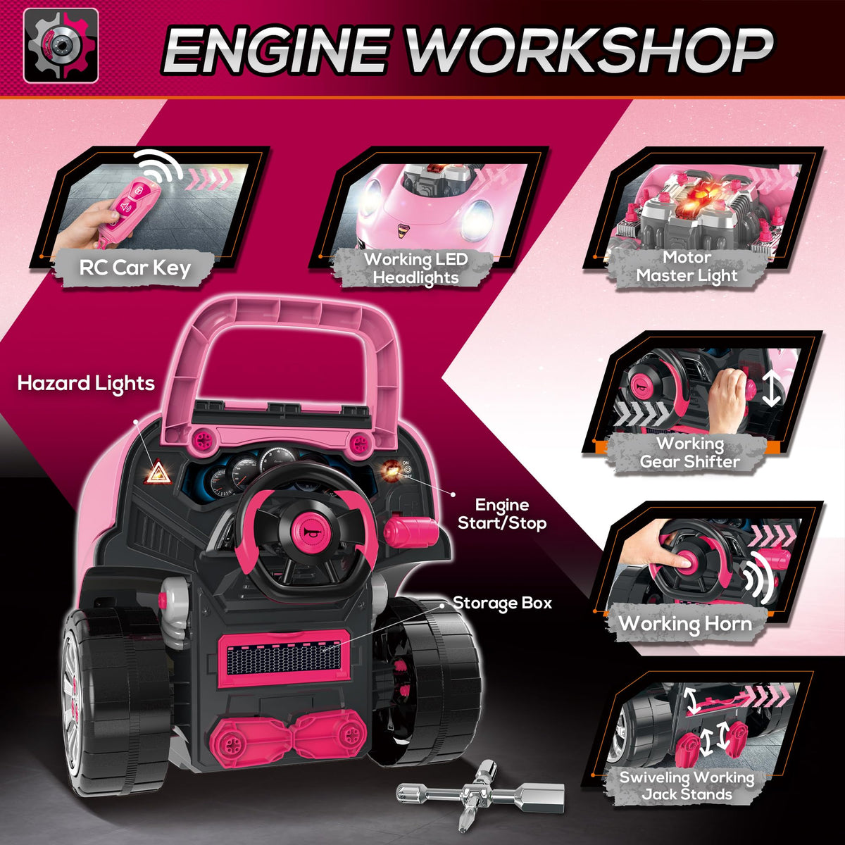 Truck Engine Learning Toy with Lights for Kids Ages 3 Plus