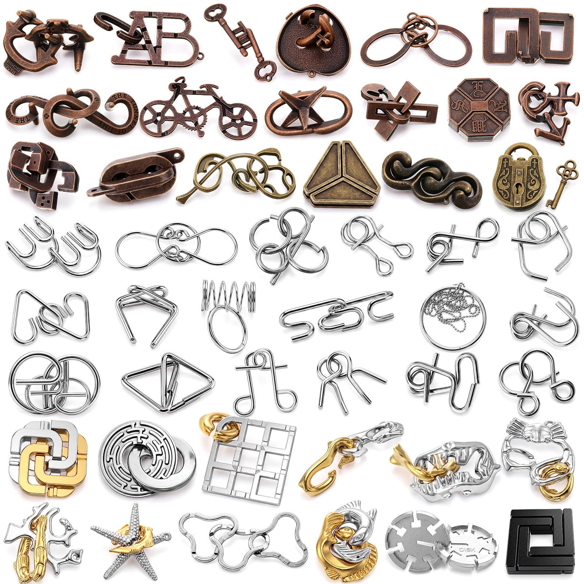 Metal Brain Teaser Puzzle Set 48 Pieces for Adults