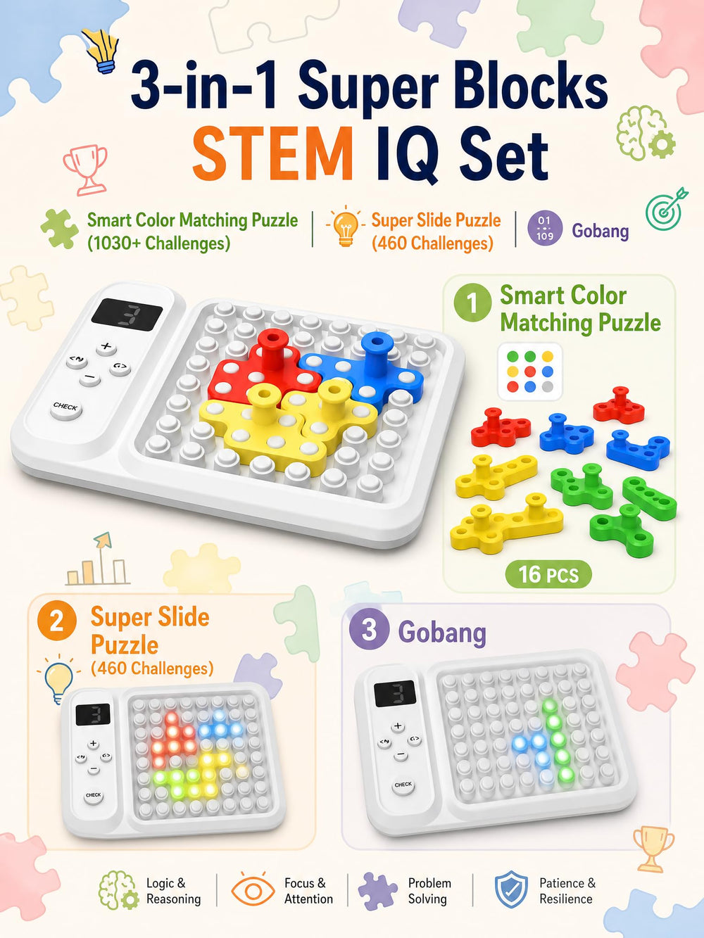 STEM Pattern Color Matching and Sliding Puzzle Set