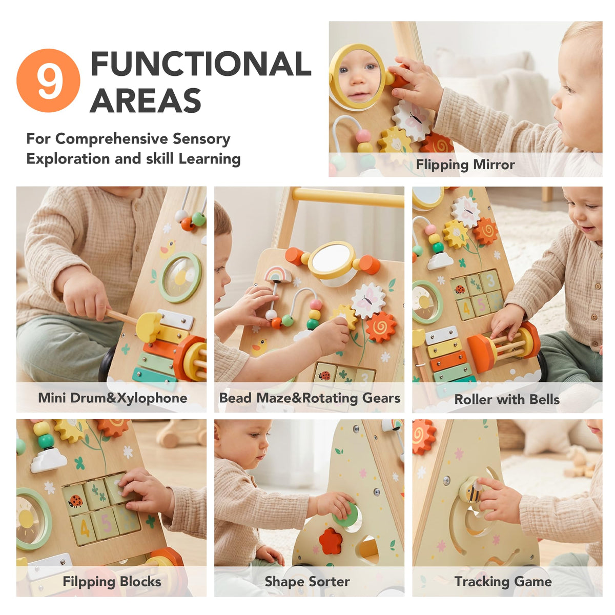 Wooden Montessori Baby Push Walker Learning Toy
