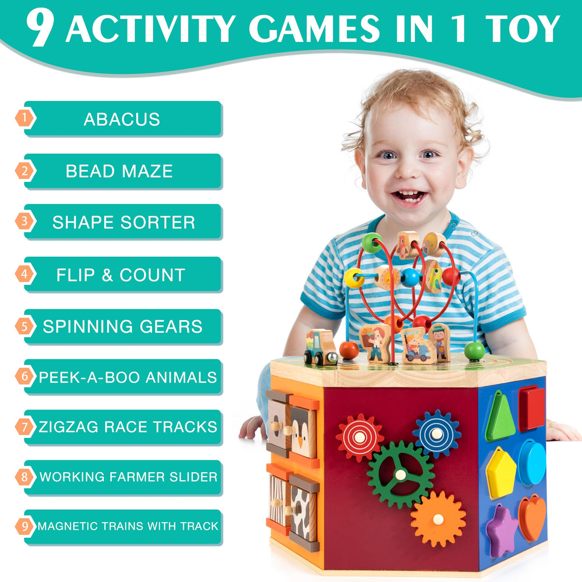 Wooden Activity Cube Learning Toy for Toddlers