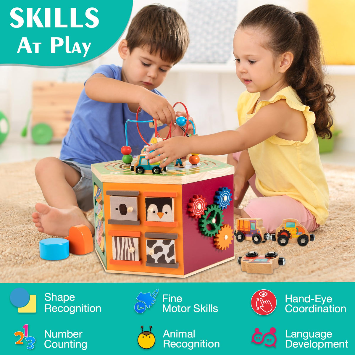 Wooden Activity Cube Learning Toy for Toddlers