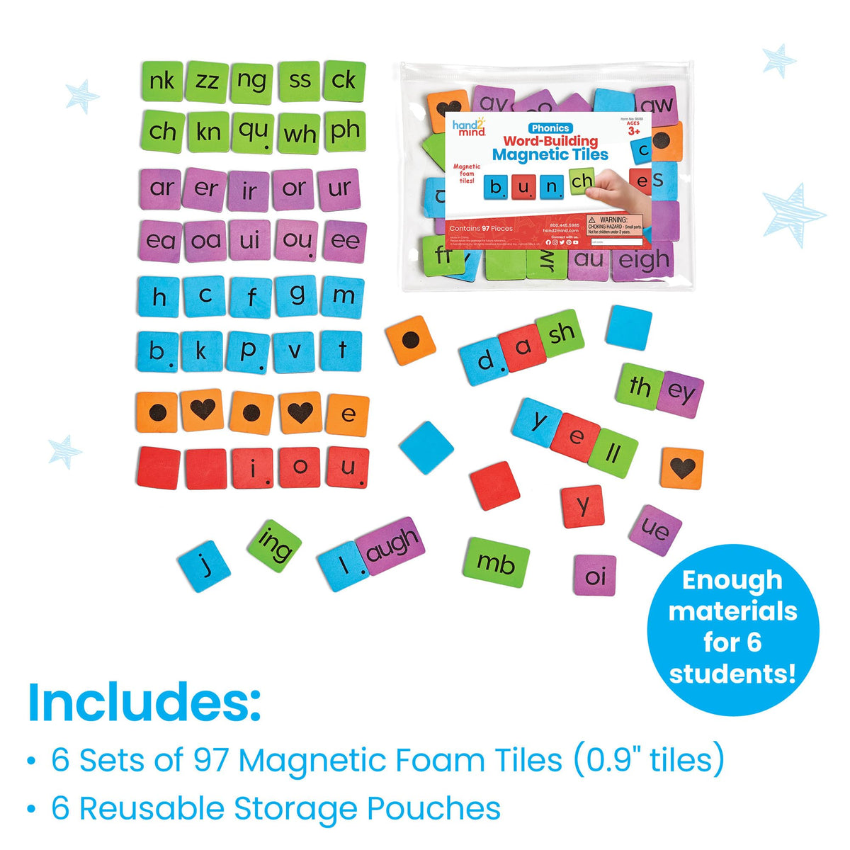 Phonics Word Building Magnetic Letter Tiles Set of 6