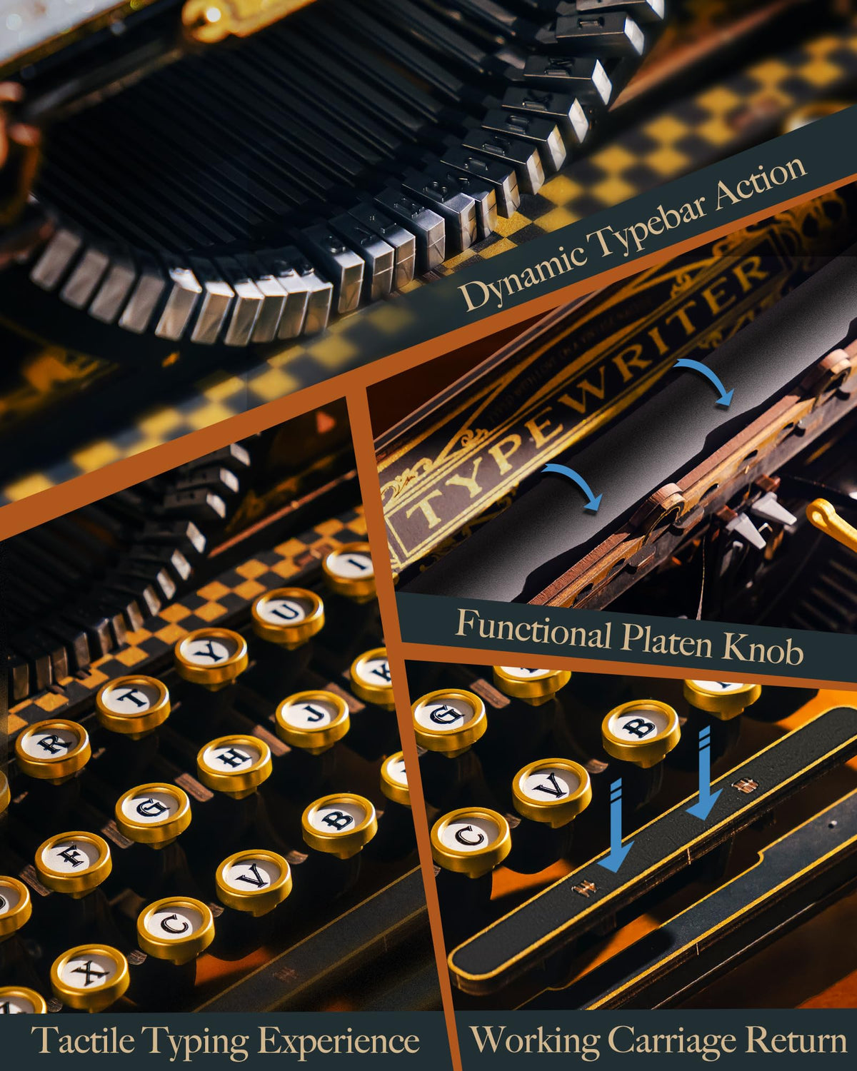 3D Wooden Typewriter Mechanical Model Building Puzzle Kit