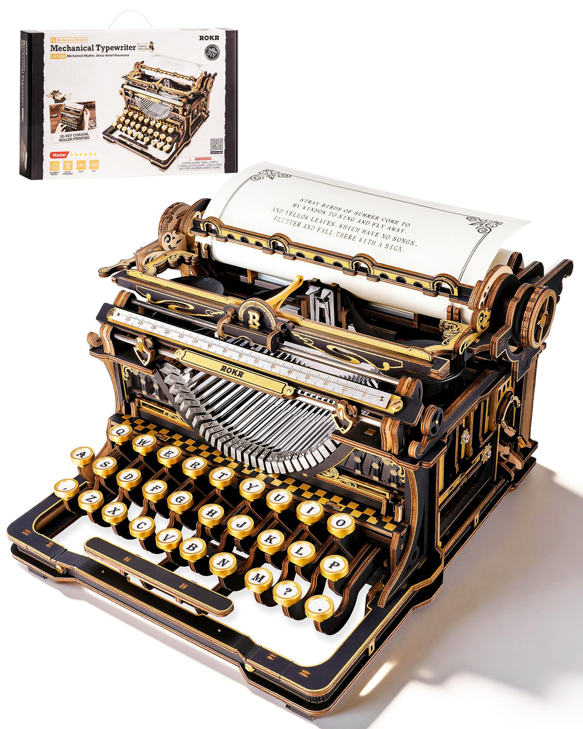 3D Wooden Typewriter Mechanical Model Building Puzzle Kit