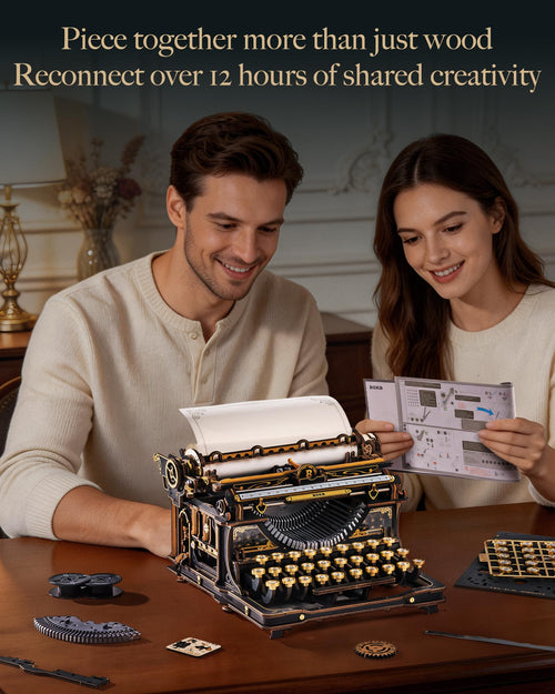 3D Wooden Typewriter Mechanical Model Building Puzzle Kit