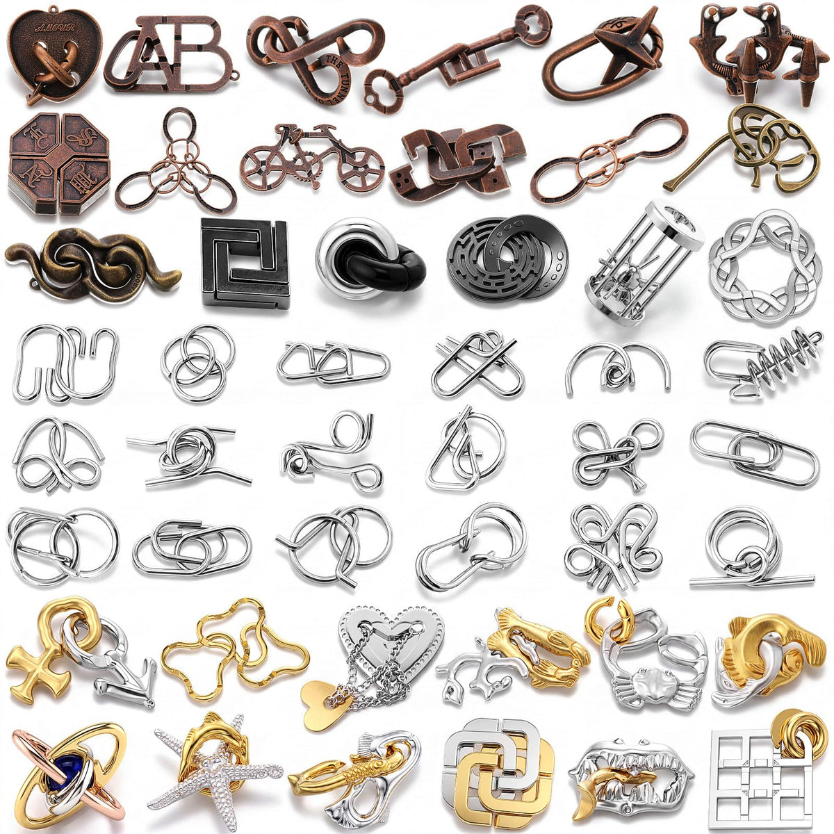 Metal Brain Teaser Puzzle Set 48 Pieces for Adults