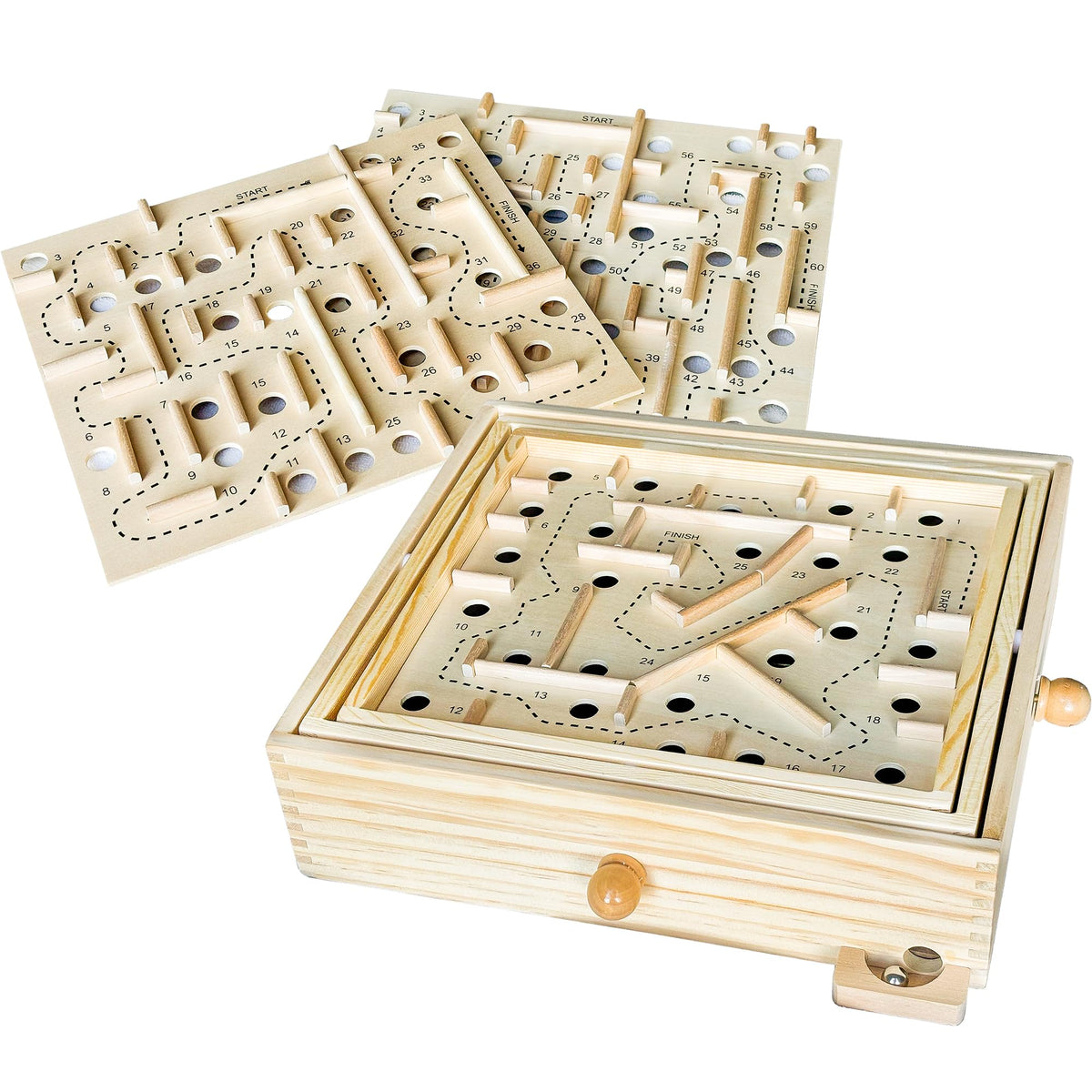 Wooden Labyrinth Maze Puzzle with 3 Swappable Boards