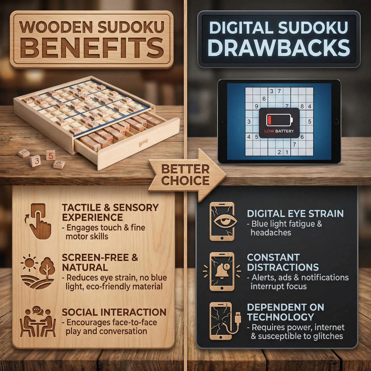 Wooden Sudoku Board Game with 100 Puzzle Book