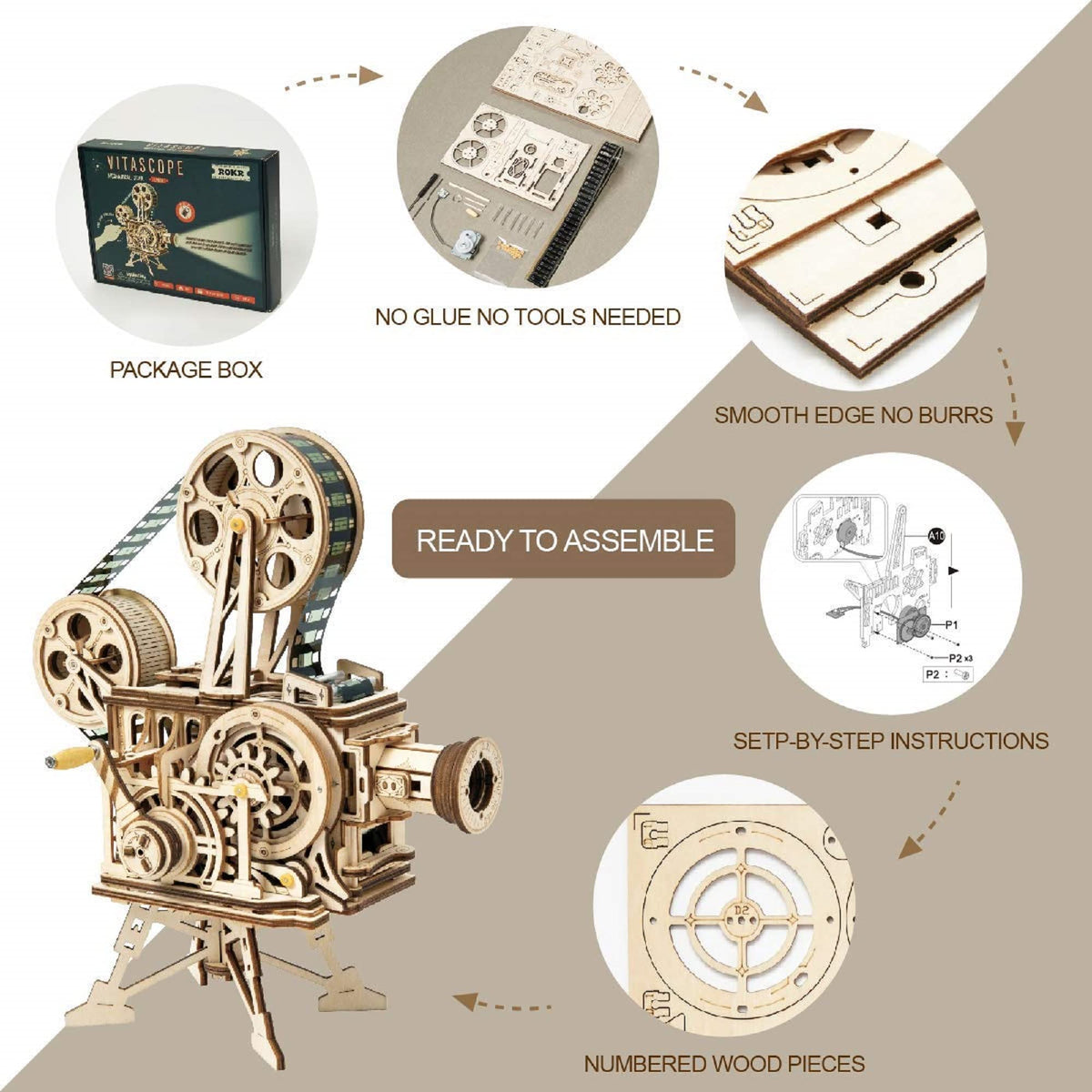 3D Wooden Mechanical Vitascope Model Building Puzzle Kit