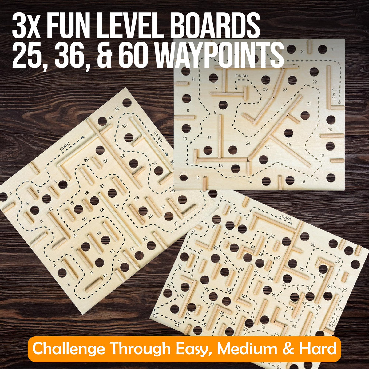 Wooden Labyrinth Maze Puzzle with 3 Swappable Boards