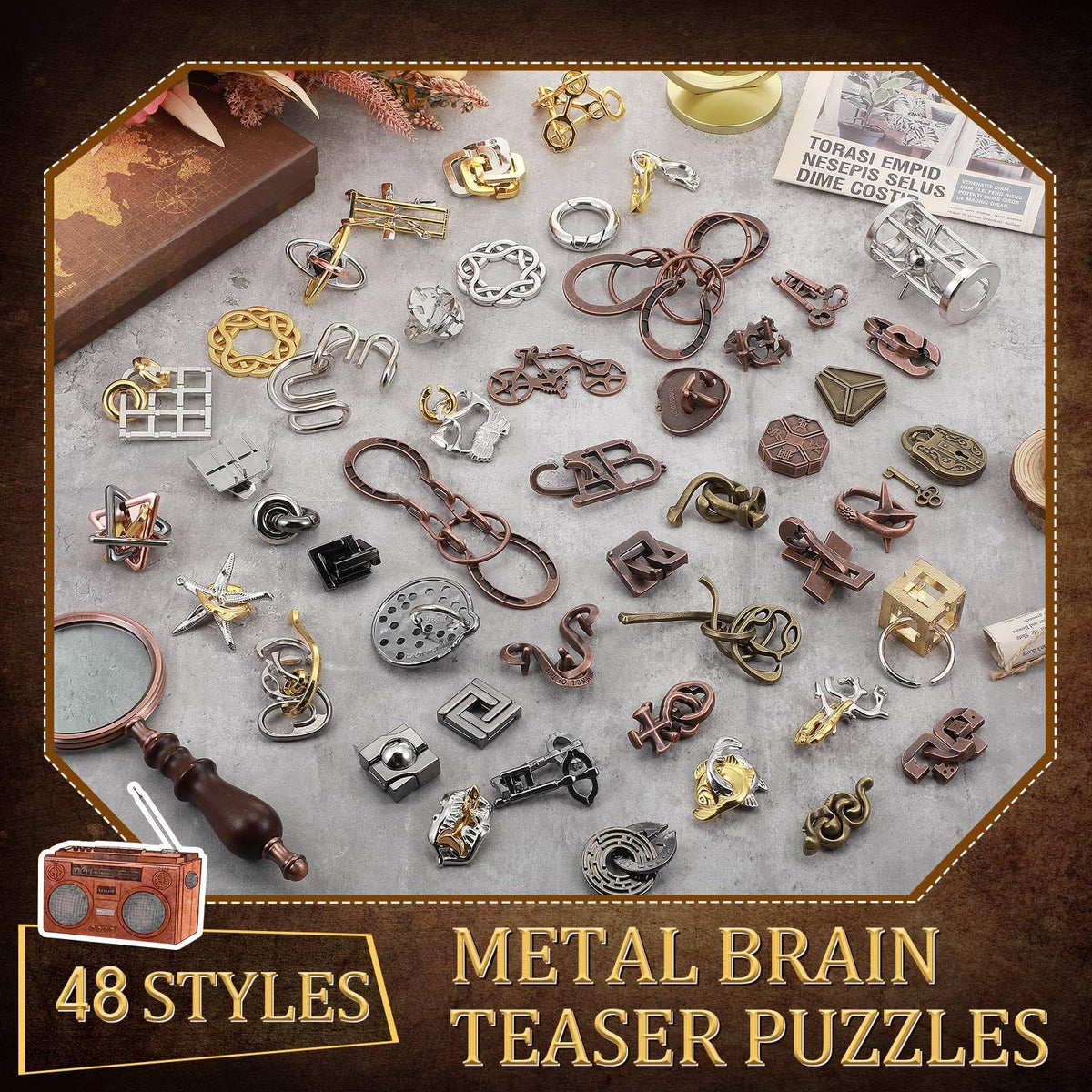 Metal Brain Teaser Puzzle Set 48 Pieces for Adults